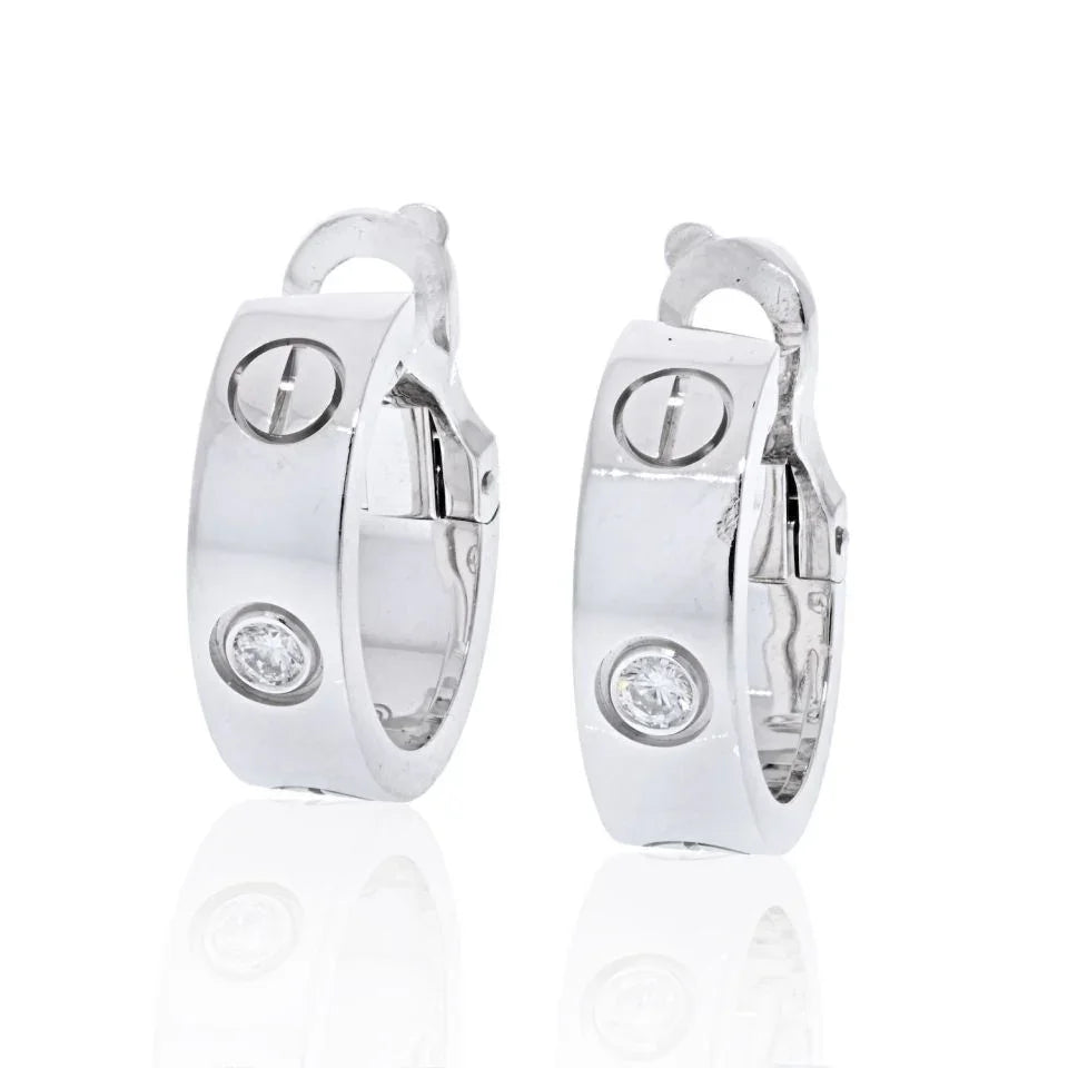 Cartier 18K White Gold Love Diamond Huggie Earrings - The Back Vault