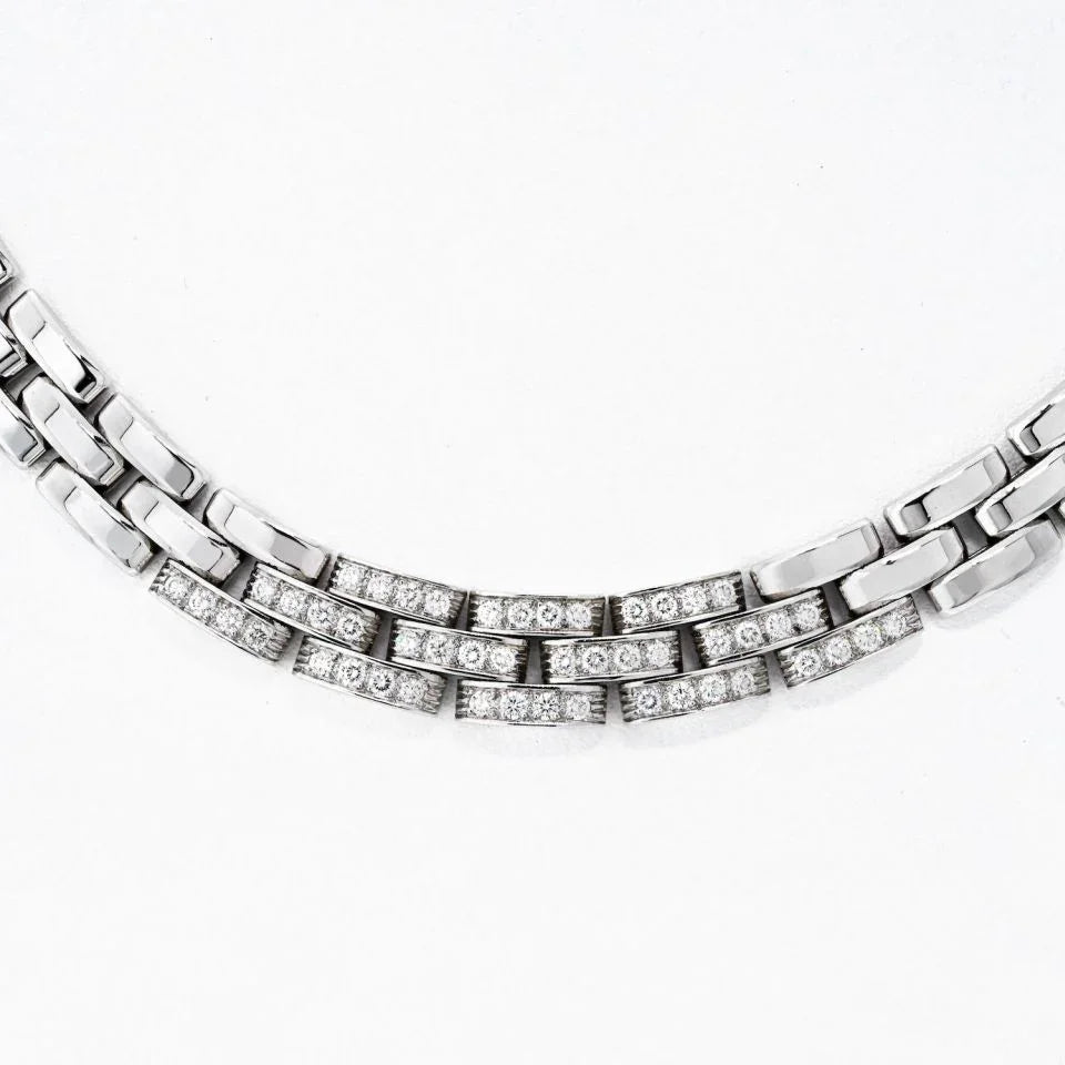 Cartier 18K White Gold Maillon Panthere 3 Row Diamond Necklace - The Back Vault