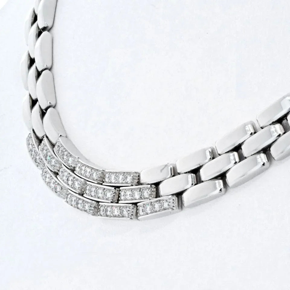 Cartier 18K White Gold Maillon Panthere 3 Row Diamond Necklace - The Back Vault