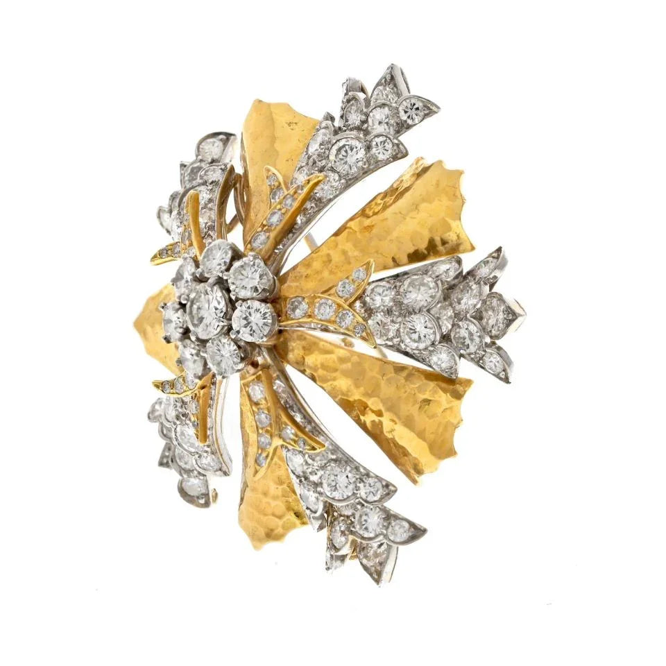 David Webb Platinum & 18K Yellow Gold Snowflake Syle Diamond Heraldic Brooch - The Back Vault