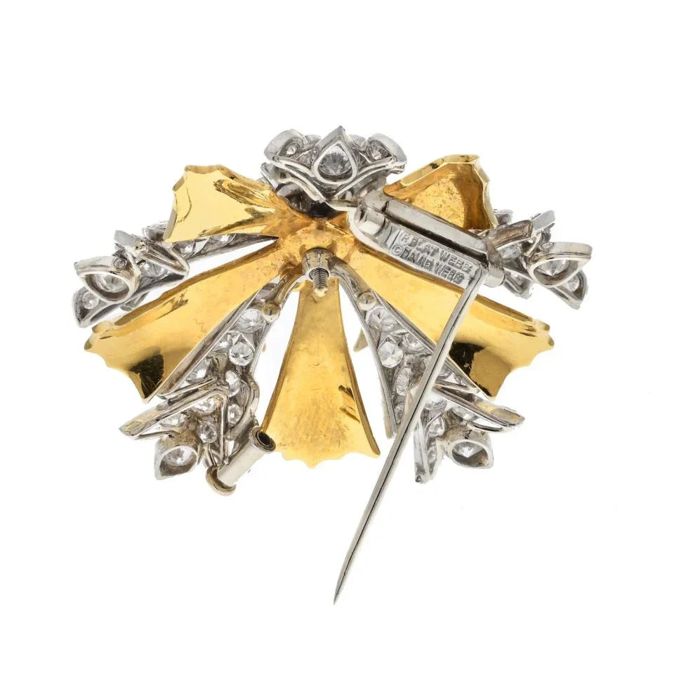 David Webb Platinum & 18K Yellow Gold Snowflake Syle Diamond Heraldic Brooch - The Back Vault