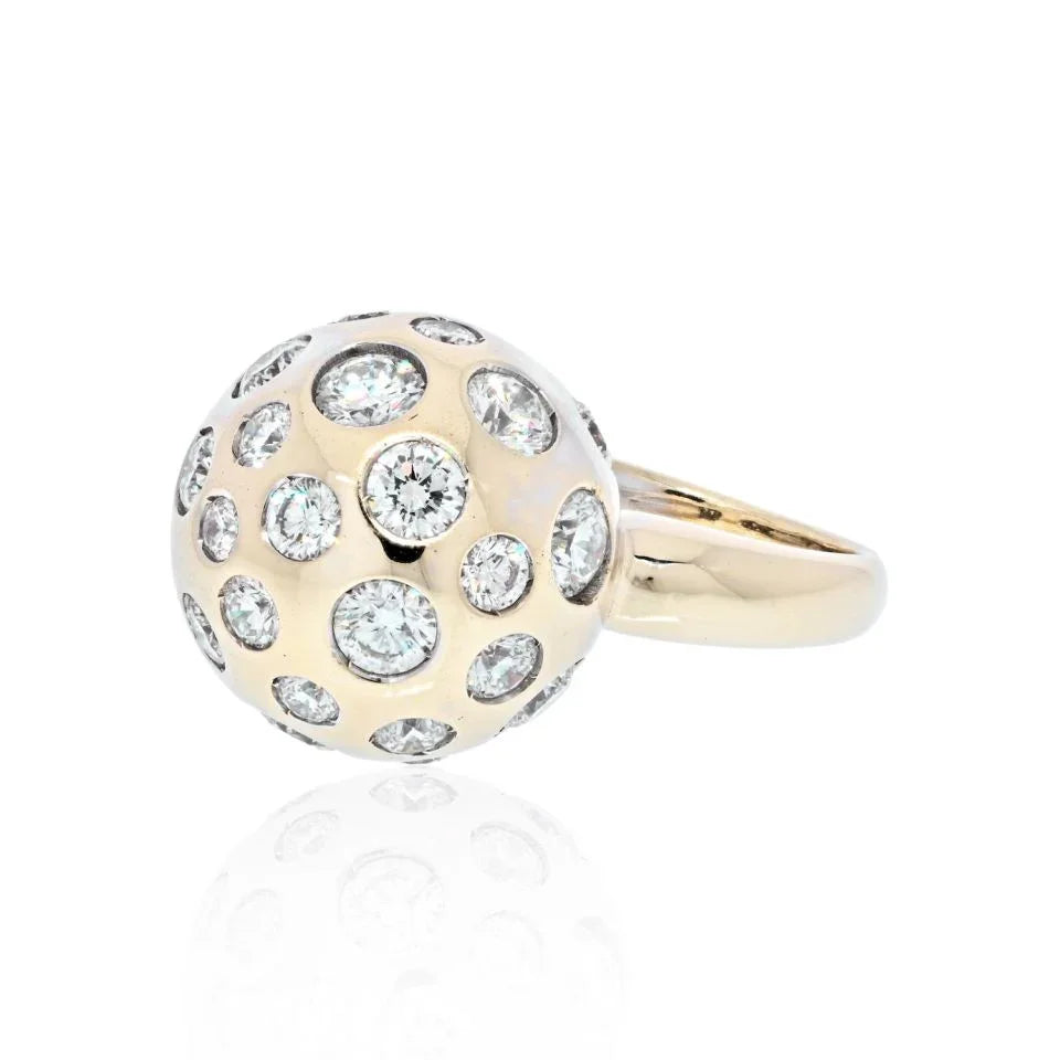 18K Yellow Gold High Polish Modern Diamond Set Gold Ball Ring - The Back Vault
