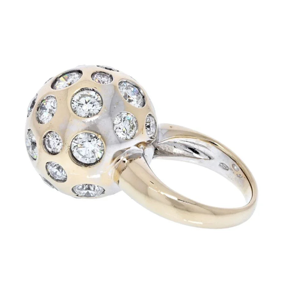 18K Yellow Gold High Polish Modern Diamond Set Gold Ball Ring - The Back Vault