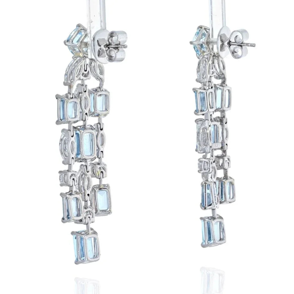 Platinum Oval Cut Chandelier Aquamarine And Diamond Earrings - The Back Vault