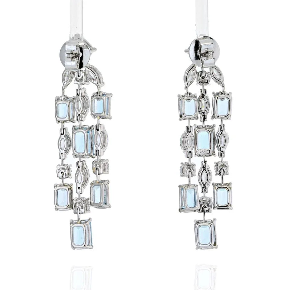 Platinum Oval Cut Chandelier Aquamarine And Diamond Earrings - The Back Vault