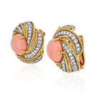 18K Yellow Gold Coral And Diamond Swirl Bombe Earrings - The Back Vault