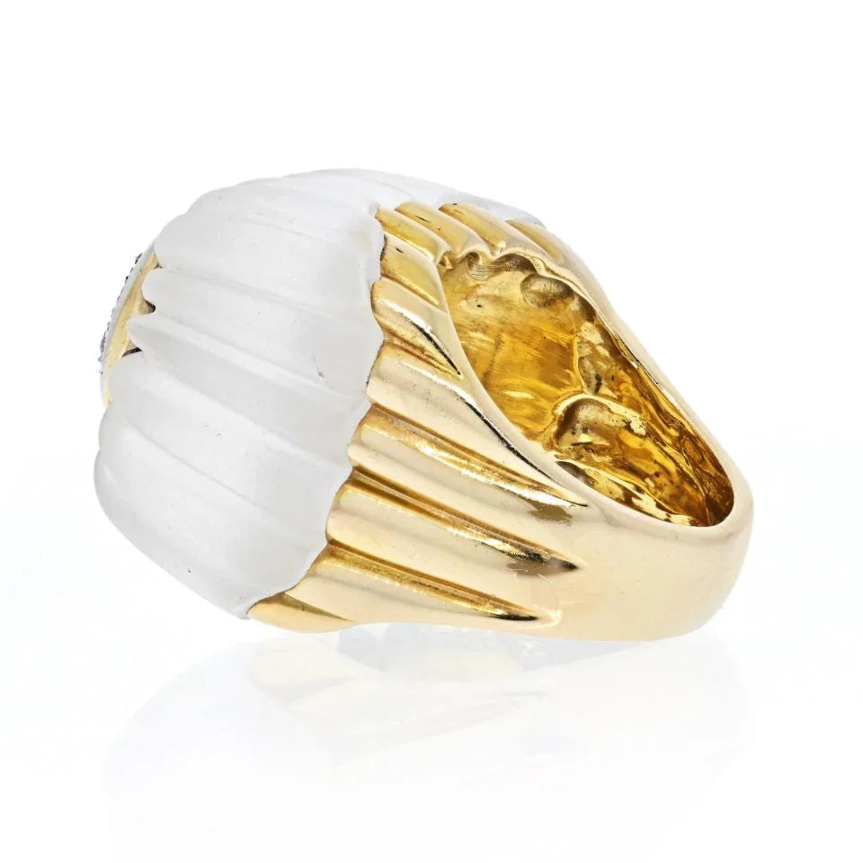 David Webb Rock Crystal 18K Yellow Gold Diamond Fluted Rock Crystal Ring - The Back Vault