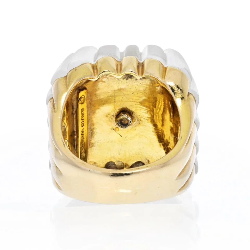 David Webb Rock Crystal 18K Yellow Gold Diamond Fluted Rock Crystal Ring - The Back Vault