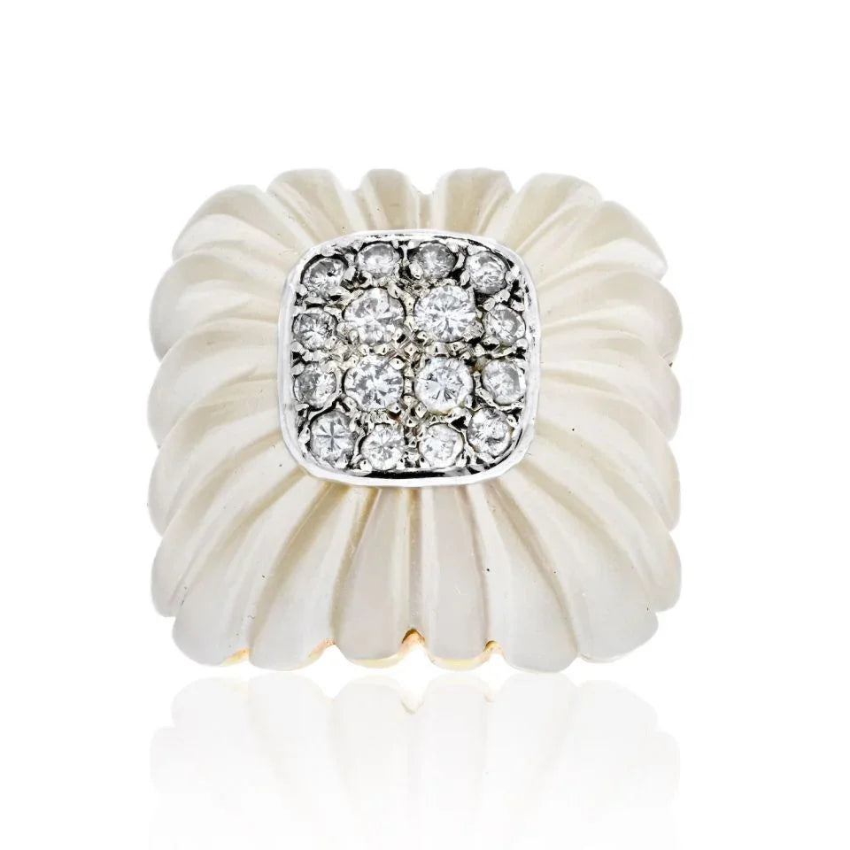 David Webb Rock Crystal 18K Yellow Gold Diamond Fluted Rock Crystal Ring - The Back Vault