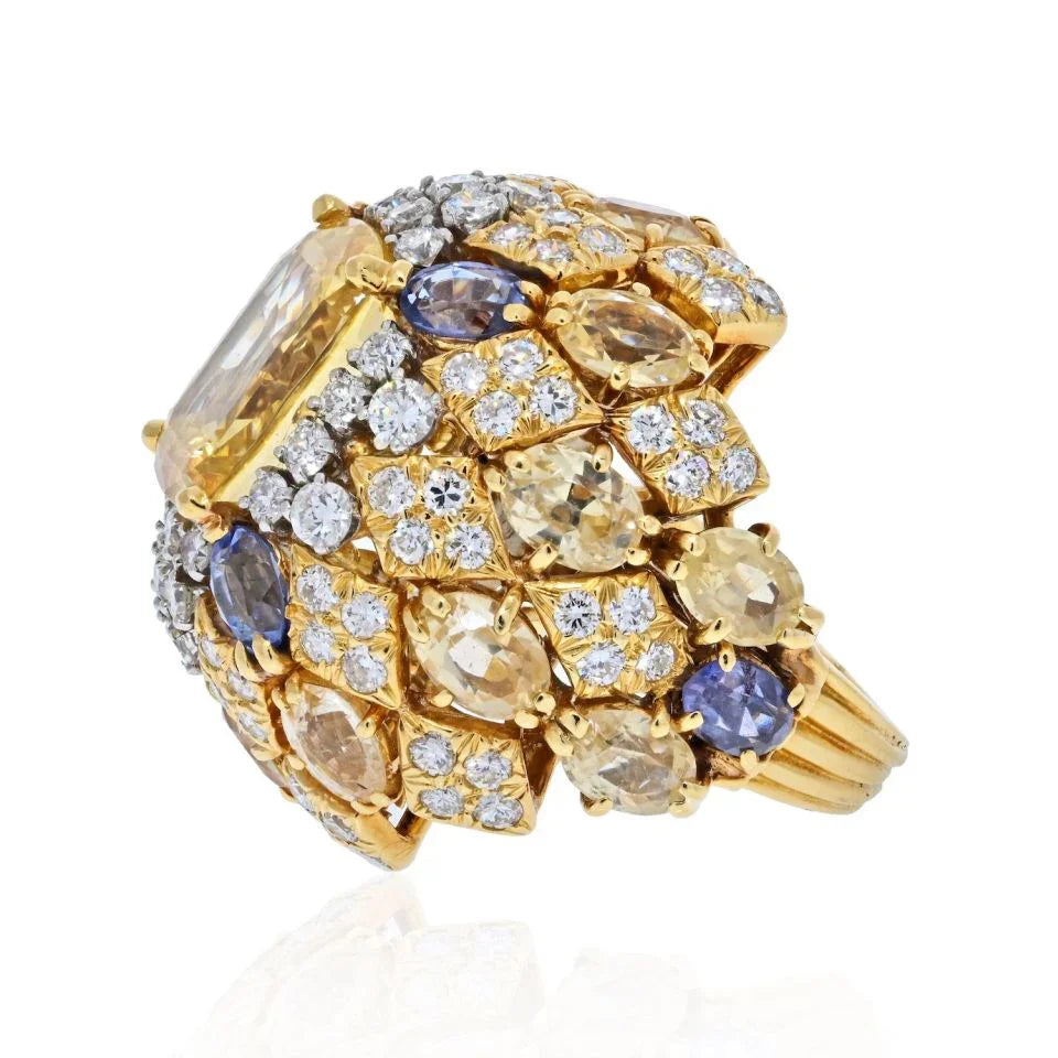 David Webb Platinum & 18K Yellow Gold Yellow Sapphire And Diamond Ring - The Back Vault