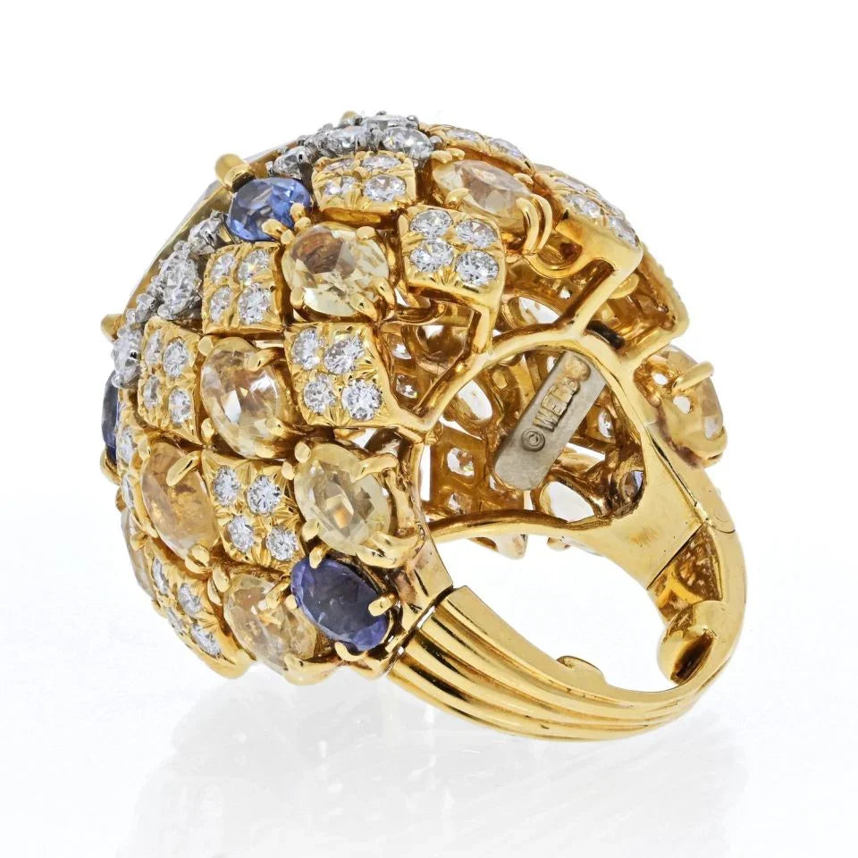 David Webb Platinum & 18K Yellow Gold Yellow Sapphire And Diamond Ring - The Back Vault