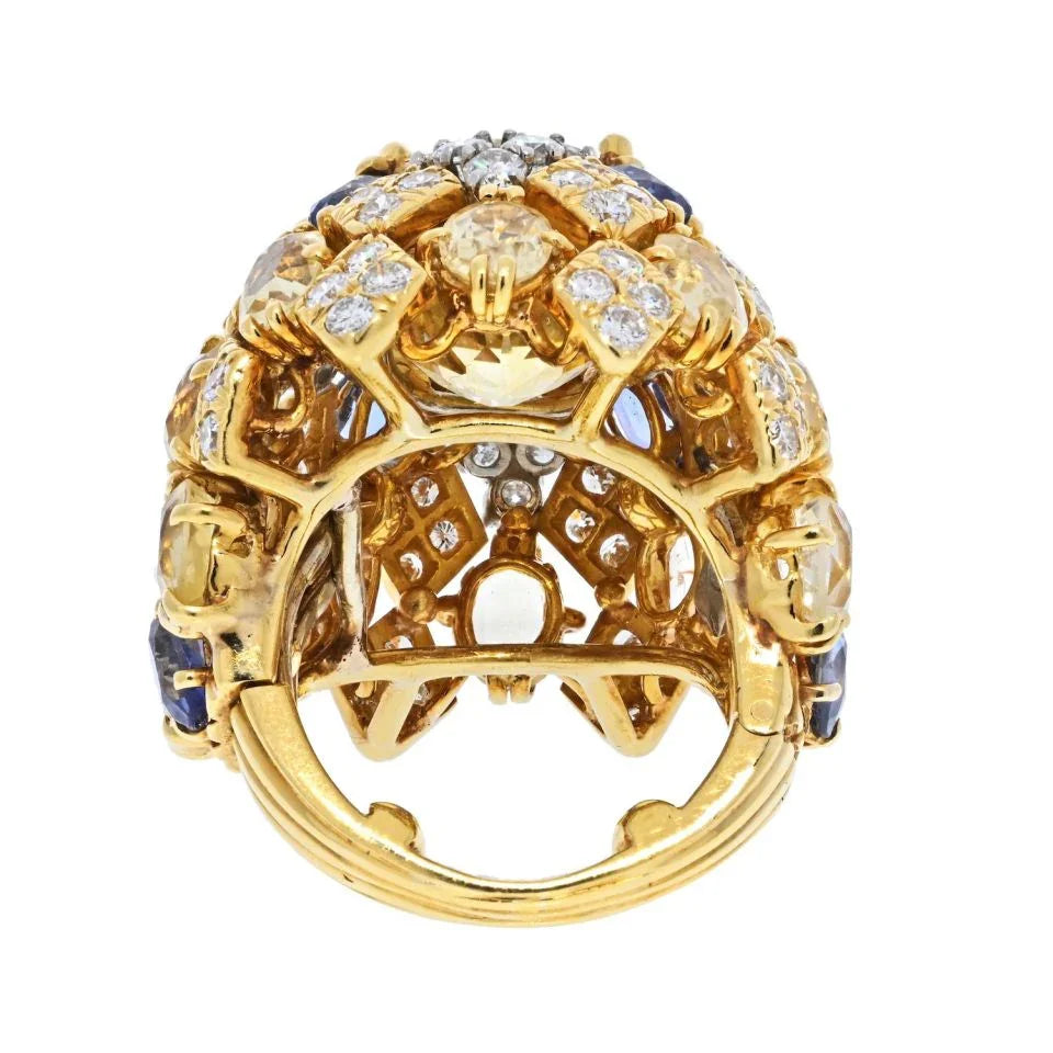 David Webb Platinum & 18K Yellow Gold Yellow Sapphire And Diamond Ring - The Back Vault