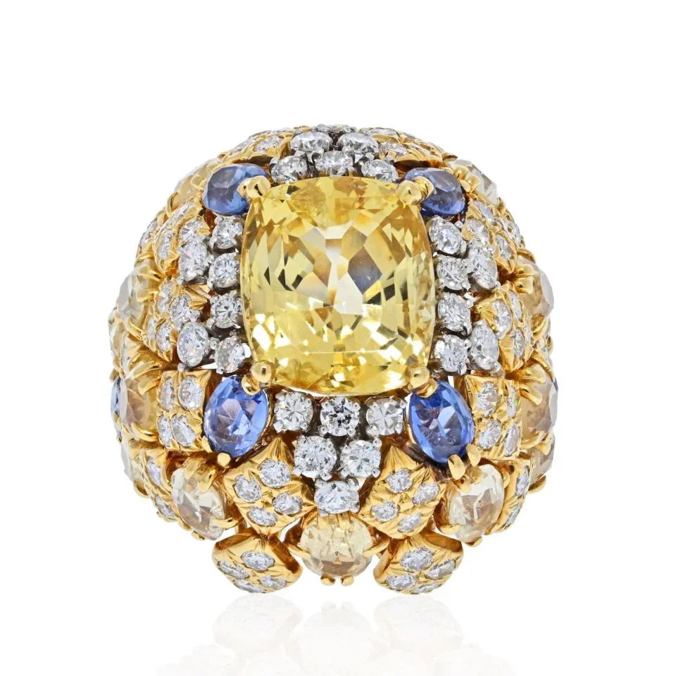 David Webb Platinum & 18K Yellow Gold Yellow Sapphire And Diamond Ring - The Back Vault