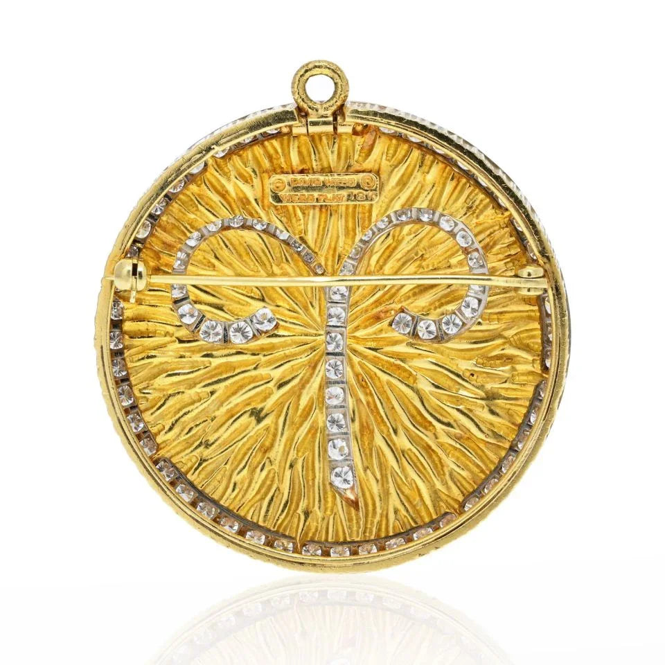 David Webb Platinum & 18K Yellow Gold Zodiac Aries Large Pendant - The Back Vault