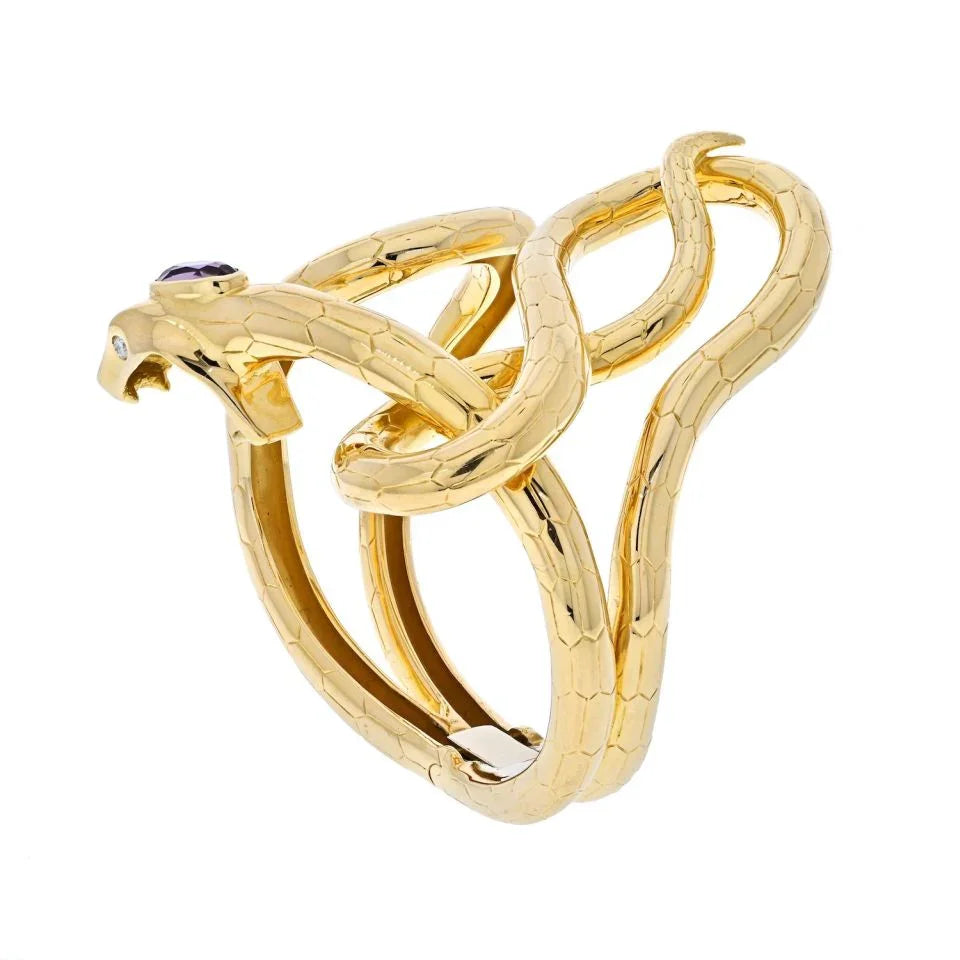 Gucci 18K Yellow Gold Snake Serpent Hinged Cuff Bracelet - The Back Vault