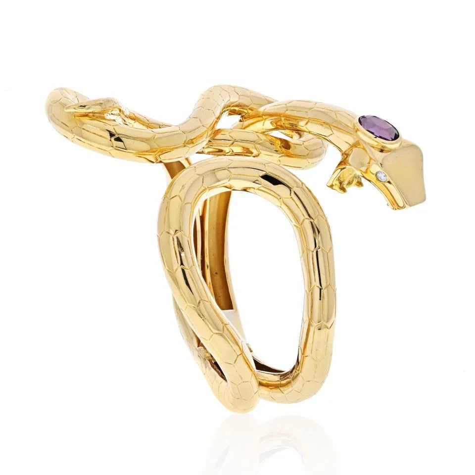 Gucci 18K Yellow Gold Snake Serpent Hinged Cuff Bracelet - The Back Vault