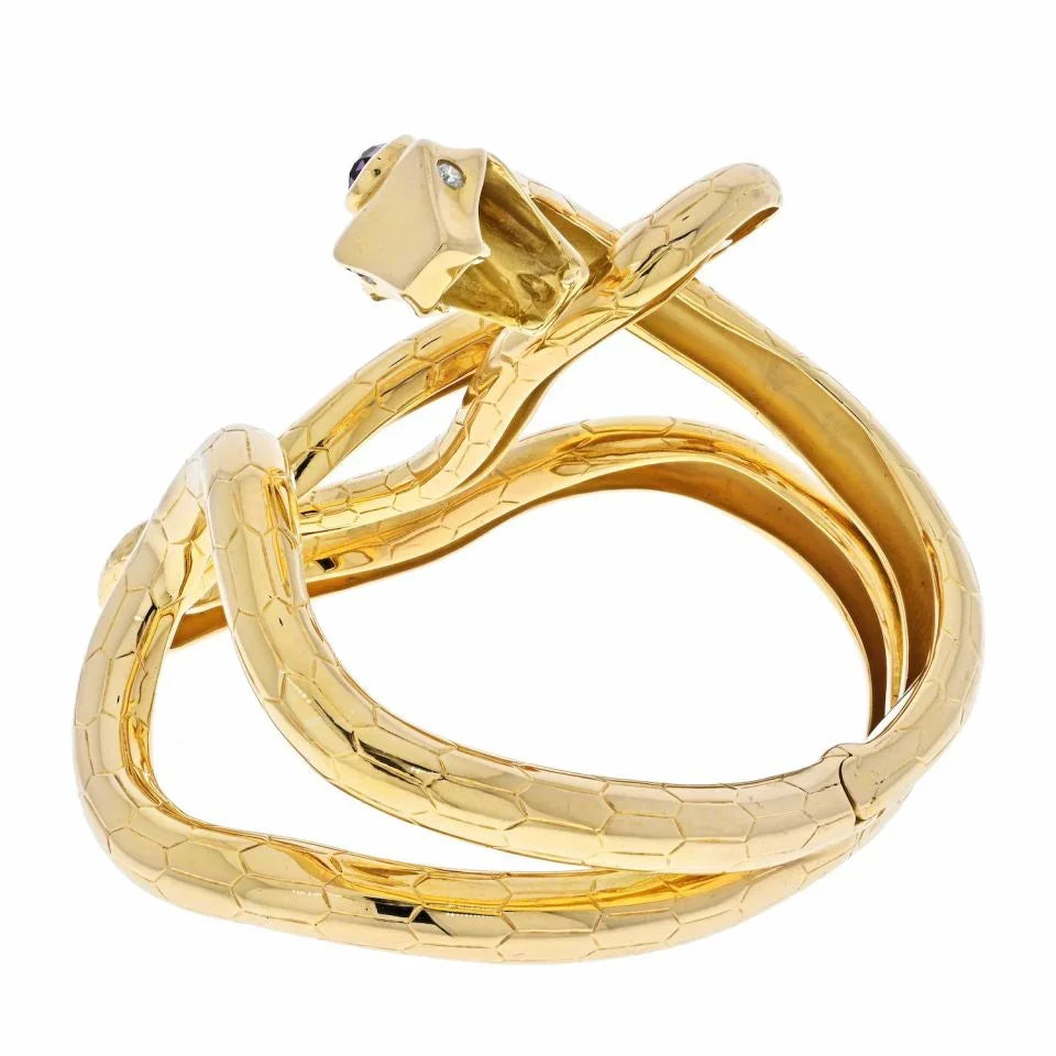 Gucci 18K Yellow Gold Snake Serpent Hinged Cuff Bracelet - The Back Vault