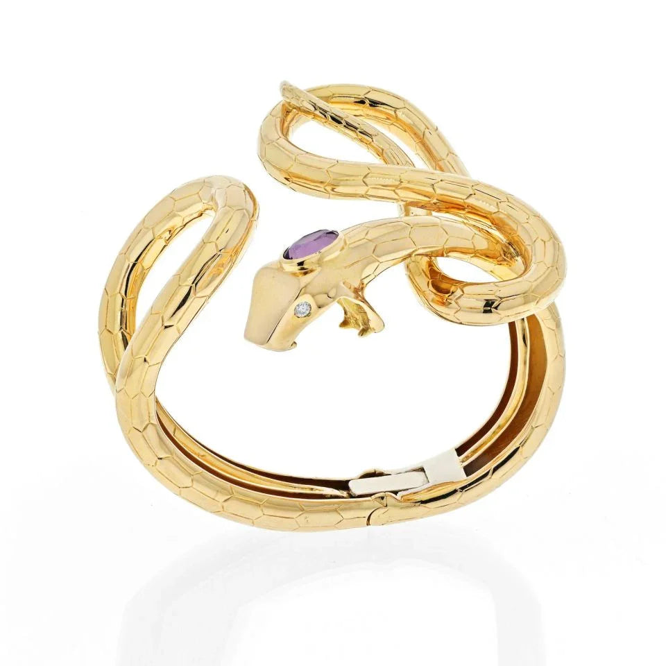 Gucci 18K Yellow Gold Snake Serpent Hinged Cuff Bracelet - The Back Vault