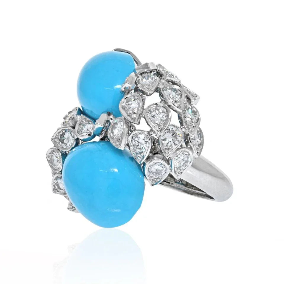 David Webb Platinum Turquoise And Diamond Ring - The Back Vault