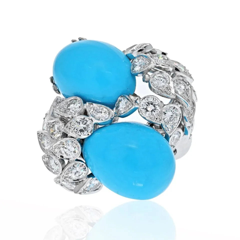 David Webb Platinum Turquoise And Diamond Ring - The Back Vault