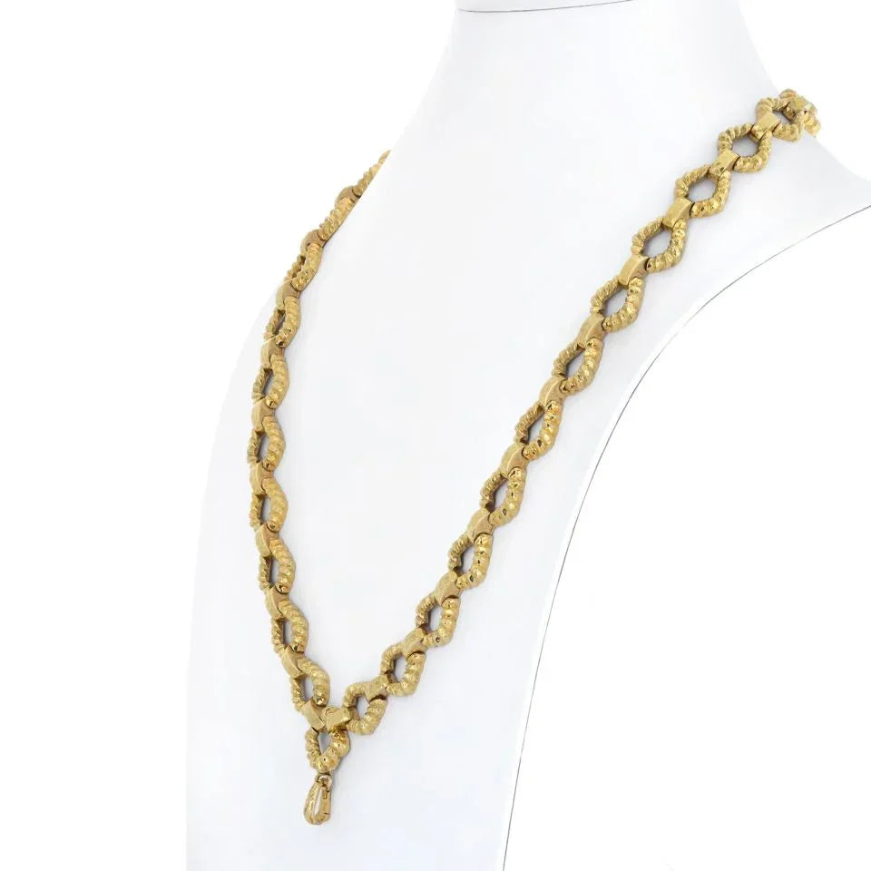 David Webb Platinum & 18K Yellow Gold Hammered Link Twist Chain Necklace - The Back Vault