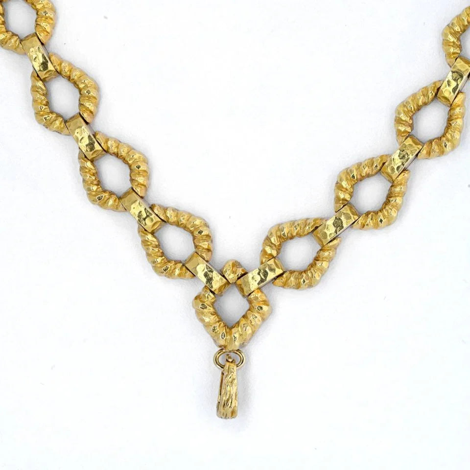 David Webb Platinum & 18K Yellow Gold Hammered Link Twist Chain Necklace - The Back Vault