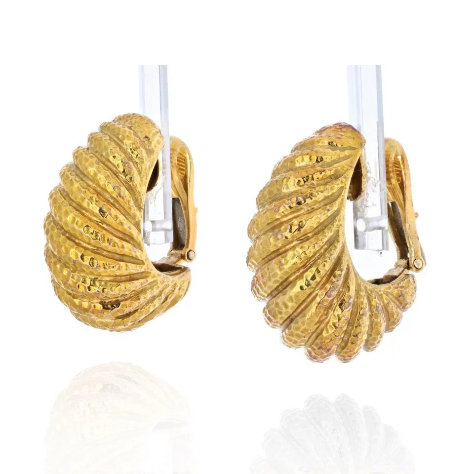 David Webb Platinum & 18K Yellow Gold Classic Rigid Shrimp Style Vintage Earrings - The Back Vault