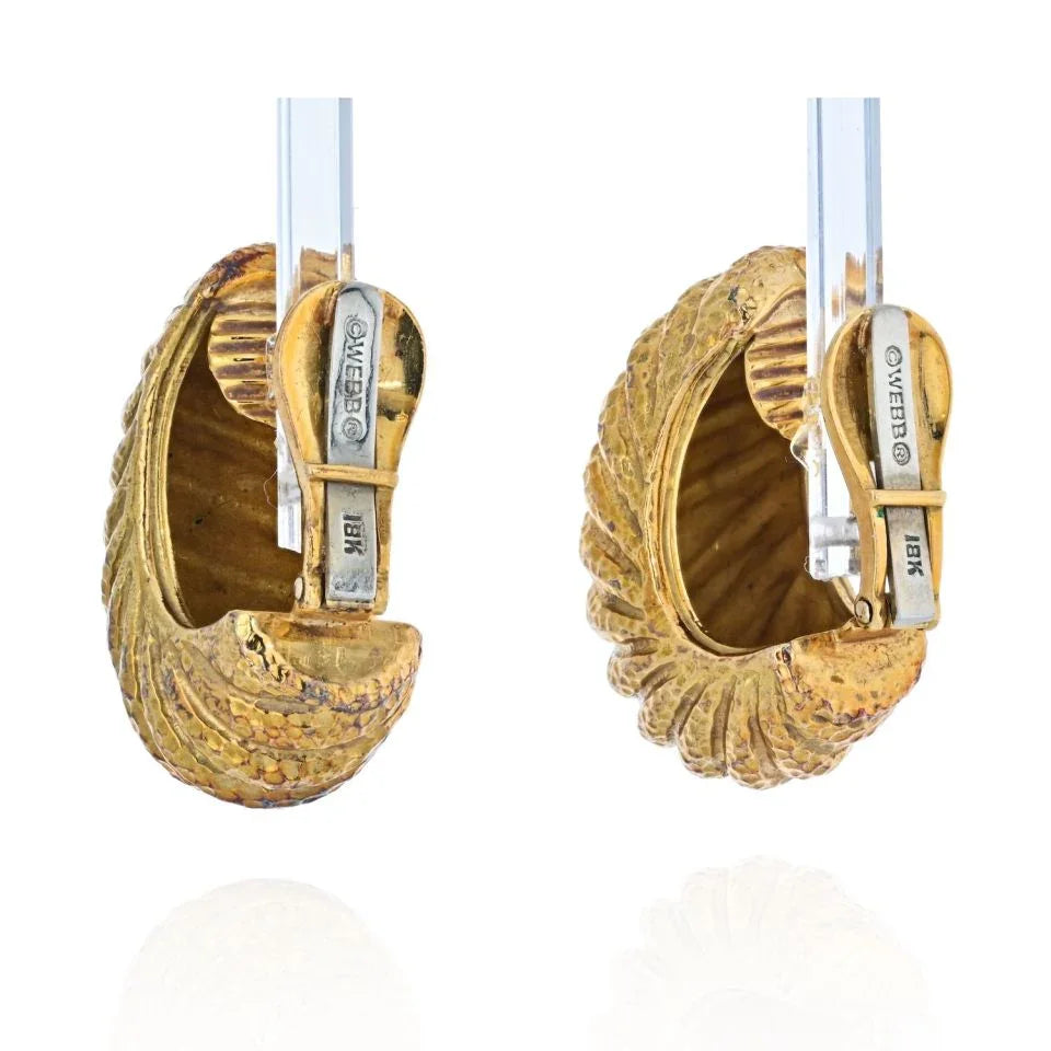 David Webb Platinum & 18K Yellow Gold Classic Rigid Shrimp Style Vintage Earrings - The Back Vault