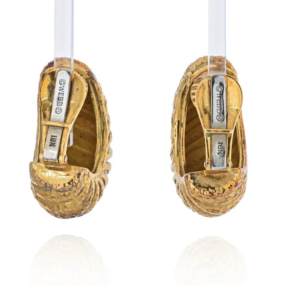 David Webb Platinum & 18K Yellow Gold Classic Rigid Shrimp Style Vintage Earrings - The Back Vault