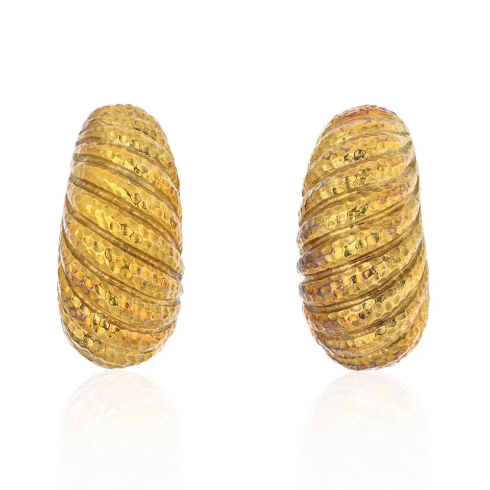 David Webb Platinum & 18K Yellow Gold Classic Rigid Shrimp Style Vintage Earrings - The Back Vault