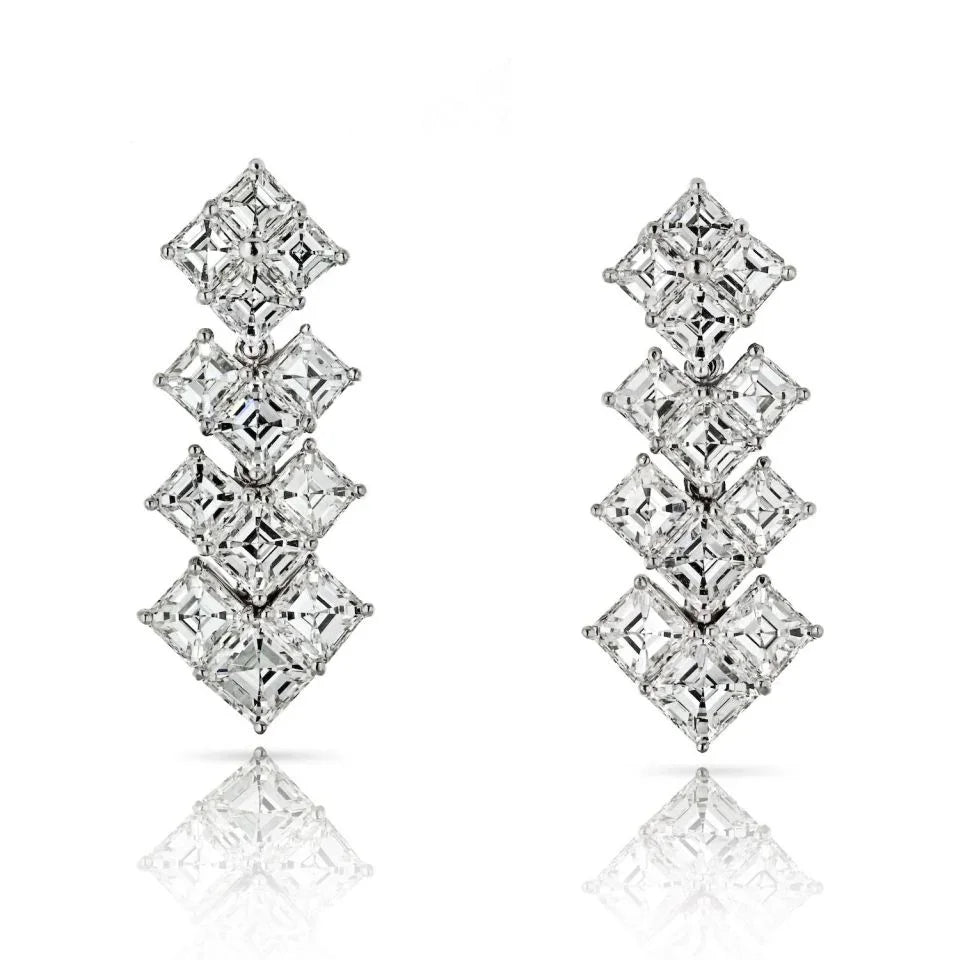 Platinum Asscher Cut 10.25cttw Diamond Earrings - The Back Vault