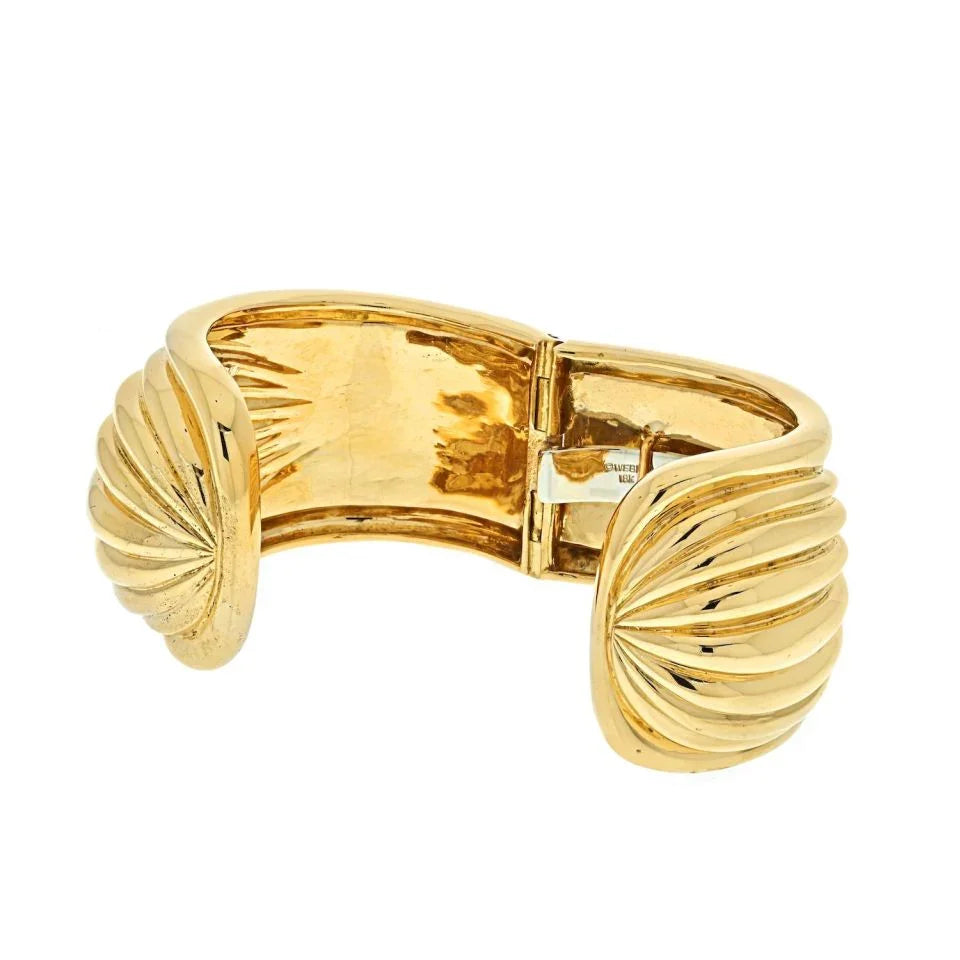 David Webb Platinum & 18K Yellow Gold Fluted High Polished Bangle Bracelet - The Back Vault