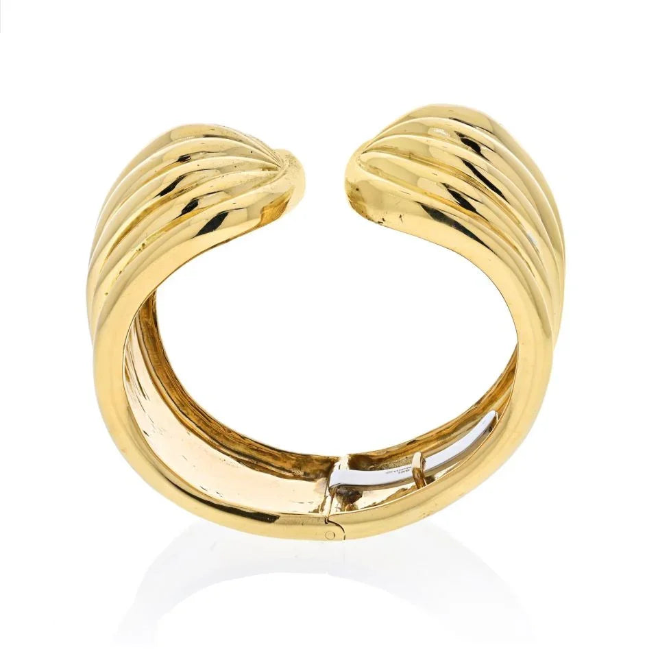 David Webb Platinum & 18K Yellow Gold Fluted High Polished Bangle Bracelet - The Back Vault