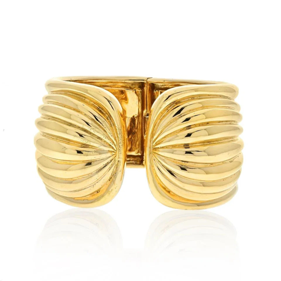 David Webb Platinum & 18K Yellow Gold Fluted High Polished Bangle Bracelet - The Back Vault