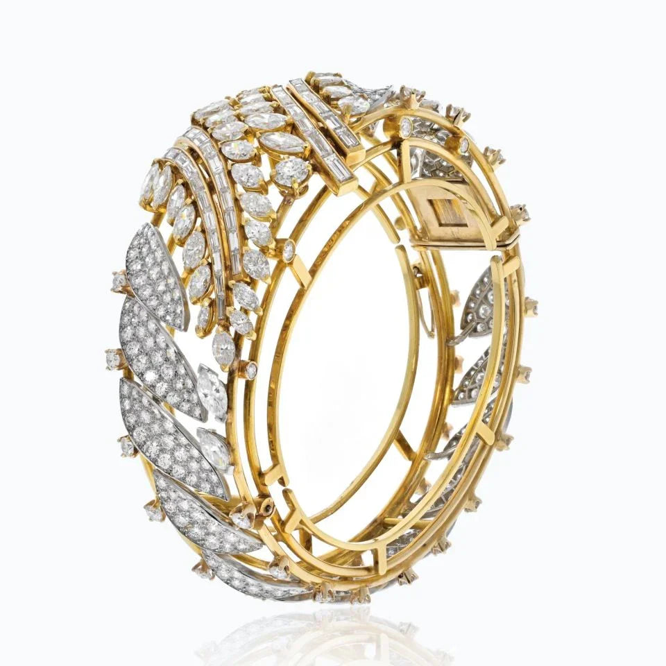 27.50cts Yellow Gold And Platinum Round And Baguette Cut Diamond Bracelet - The Back Vault