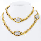 18K Yellow Gold Curb Link Diamond Stations Estate Chain Necklace - The Back Vault