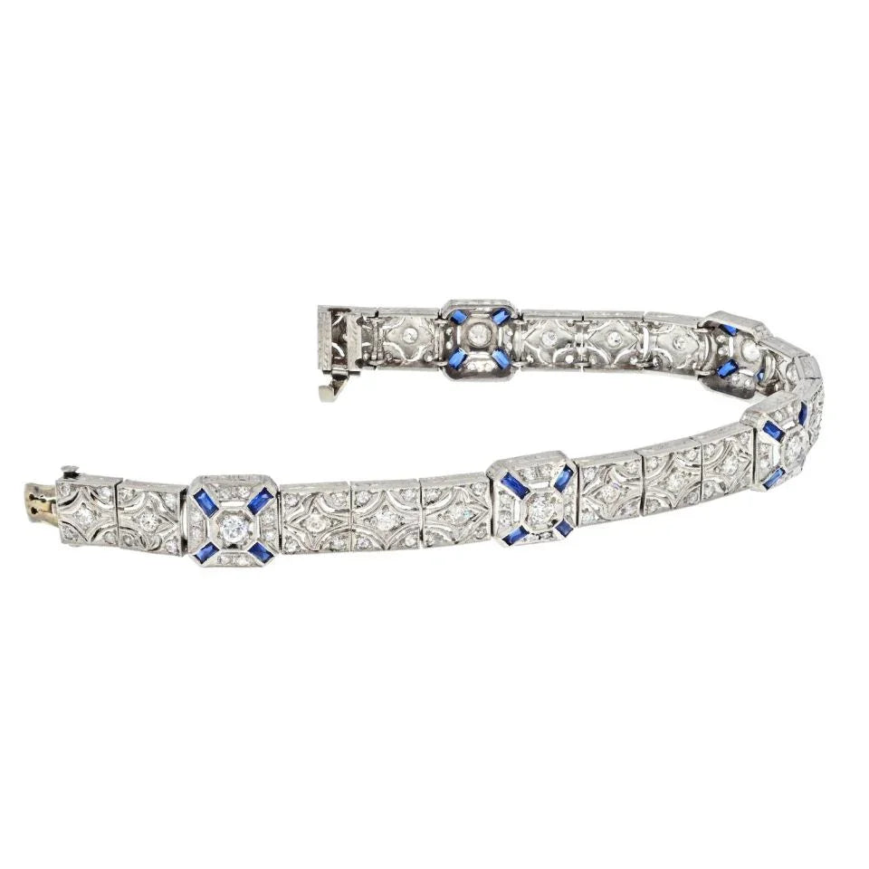 Platinum Art Deco Diamond And Sapphire One Line Bracelet - The Back Vault