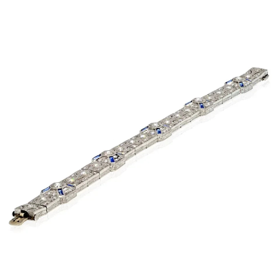 Platinum Art Deco Diamond And Sapphire One Line Bracelet - The Back Vault