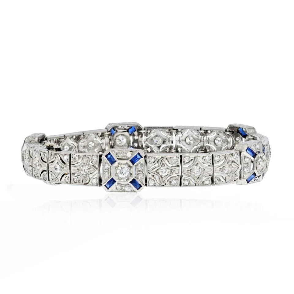 Platinum Art Deco Diamond And Sapphire One Line Bracelet - The Back Vault