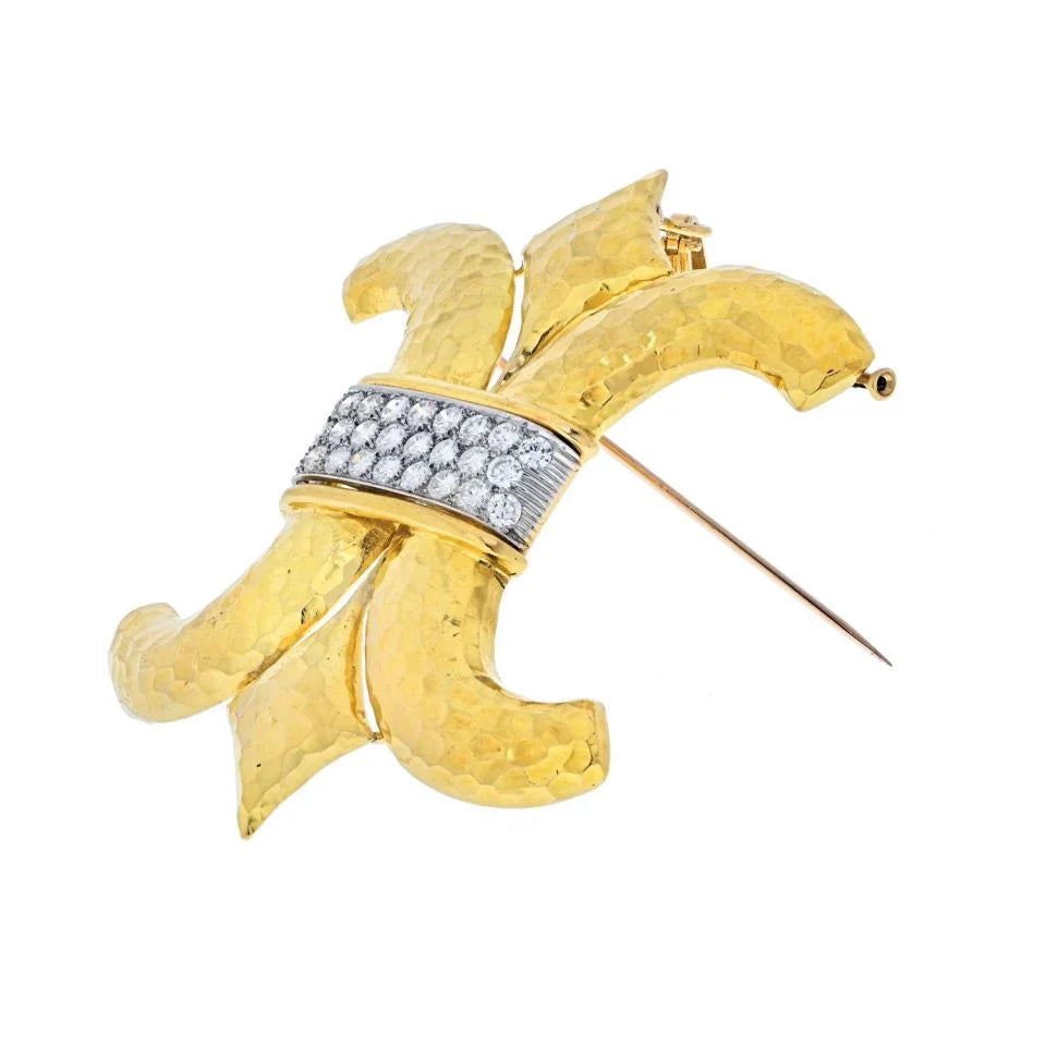 David Webb Platinum & 18K Yellow Gold C and and Reverse C Hammered Heraldic Diamond Pendant - The Back Vault