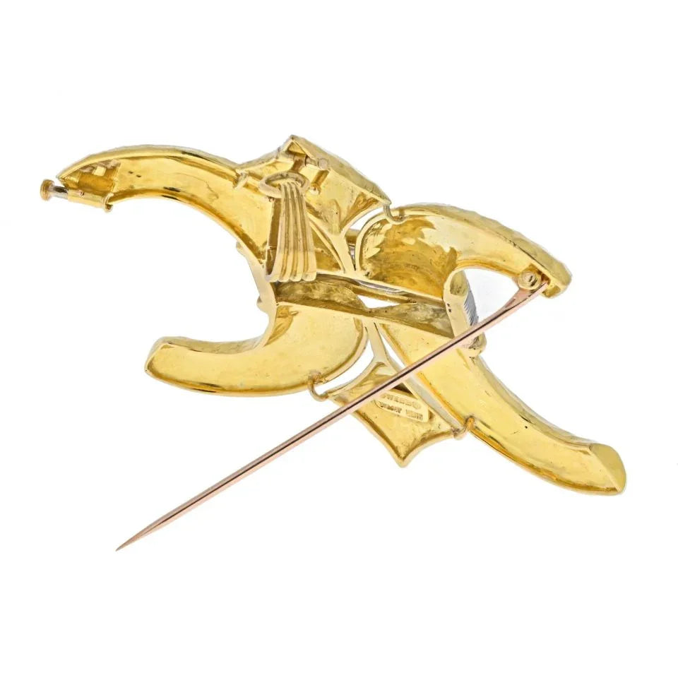 David Webb Platinum & 18K Yellow Gold C and and Reverse C Hammered Heraldic Diamond Pendant - The Back Vault