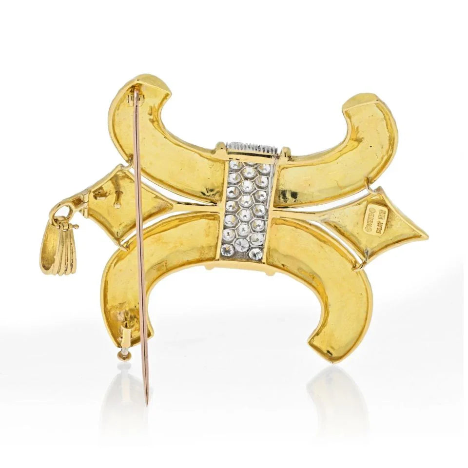 David Webb Platinum & 18K Yellow Gold C and and Reverse C Hammered Heraldic Diamond Pendant - The Back Vault