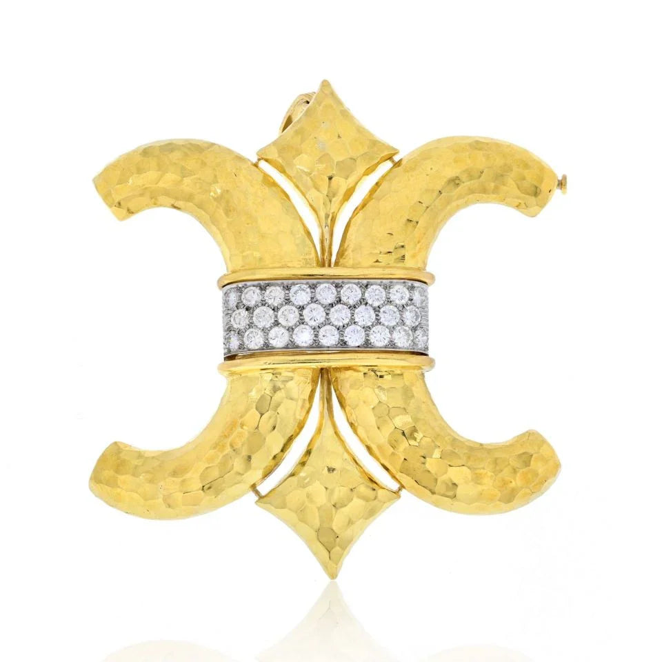 David Webb Platinum & 18K Yellow Gold C and and Reverse C Hammered Heraldic Diamond Pendant - The Back Vault