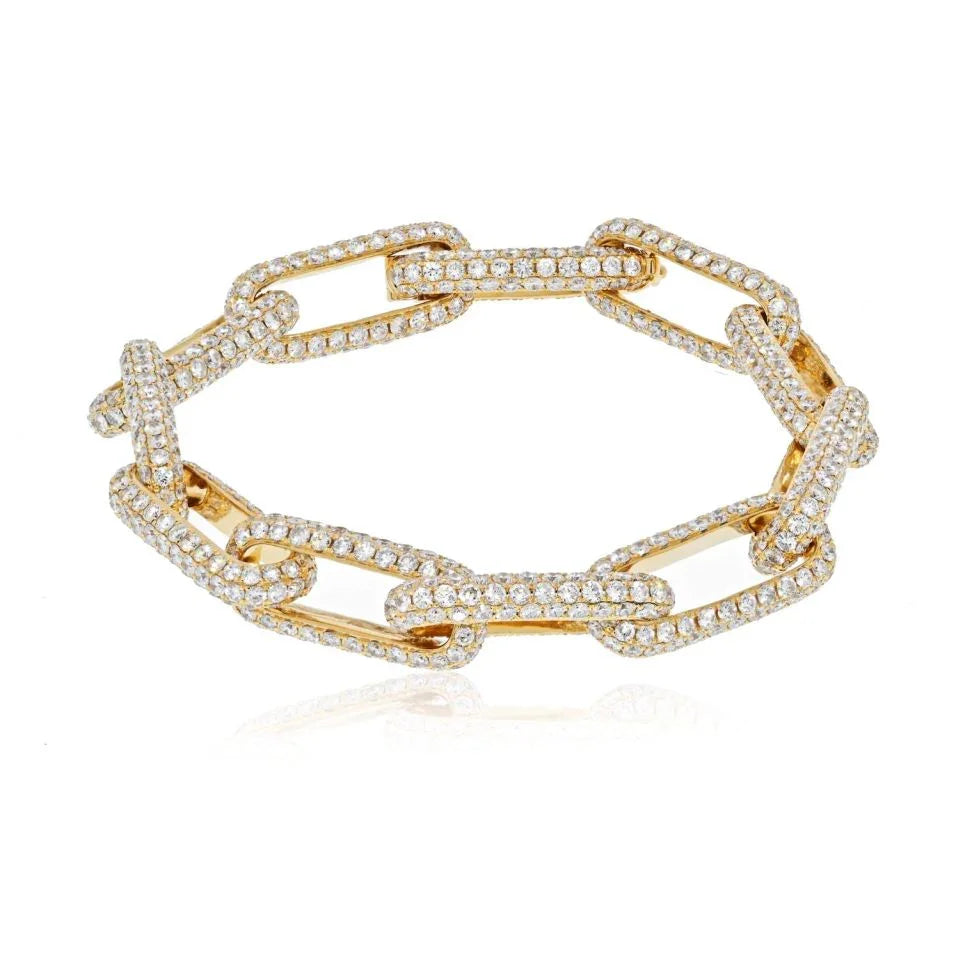 18K Yellow Gold 20 Carat Pave Diamond Link Bracelet - The Back Vault
