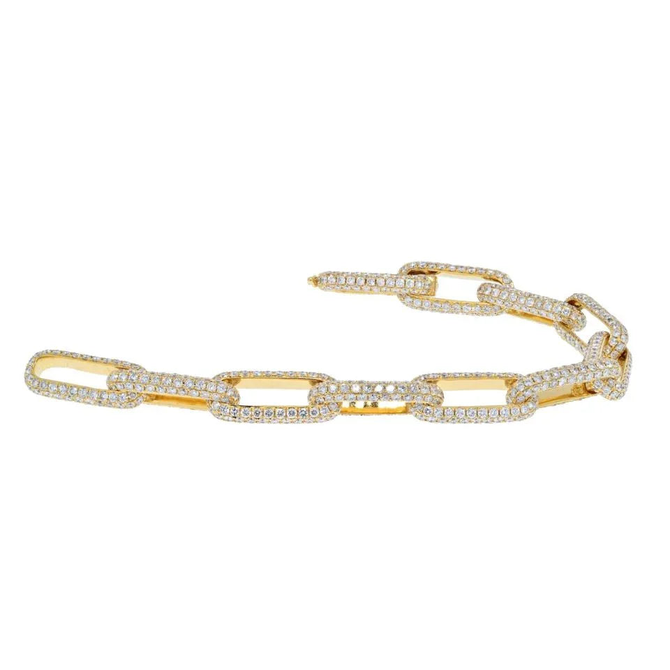 18K Yellow Gold 20 Carat Pave Diamond Link Bracelet - The Back Vault