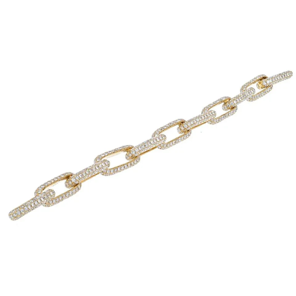 18K Yellow Gold 20 Carat Pave Diamond Link Bracelet - The Back Vault