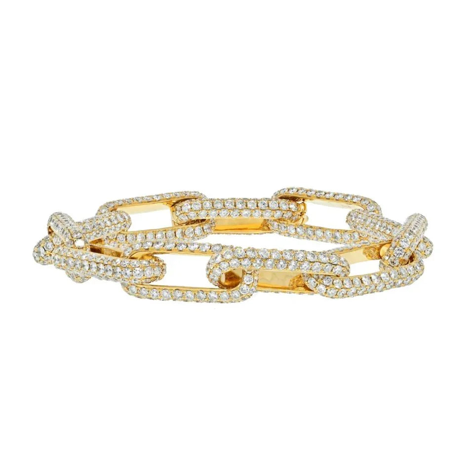 18K Yellow Gold 20 Carat Pave Diamond Link Bracelet - The Back Vault