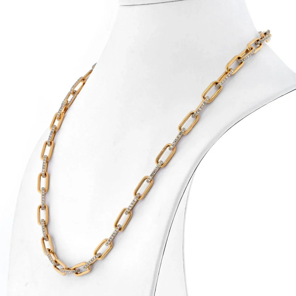 18K Yellow Gold 25 Carats Diamond Link Chain Necklace - The Back Vault