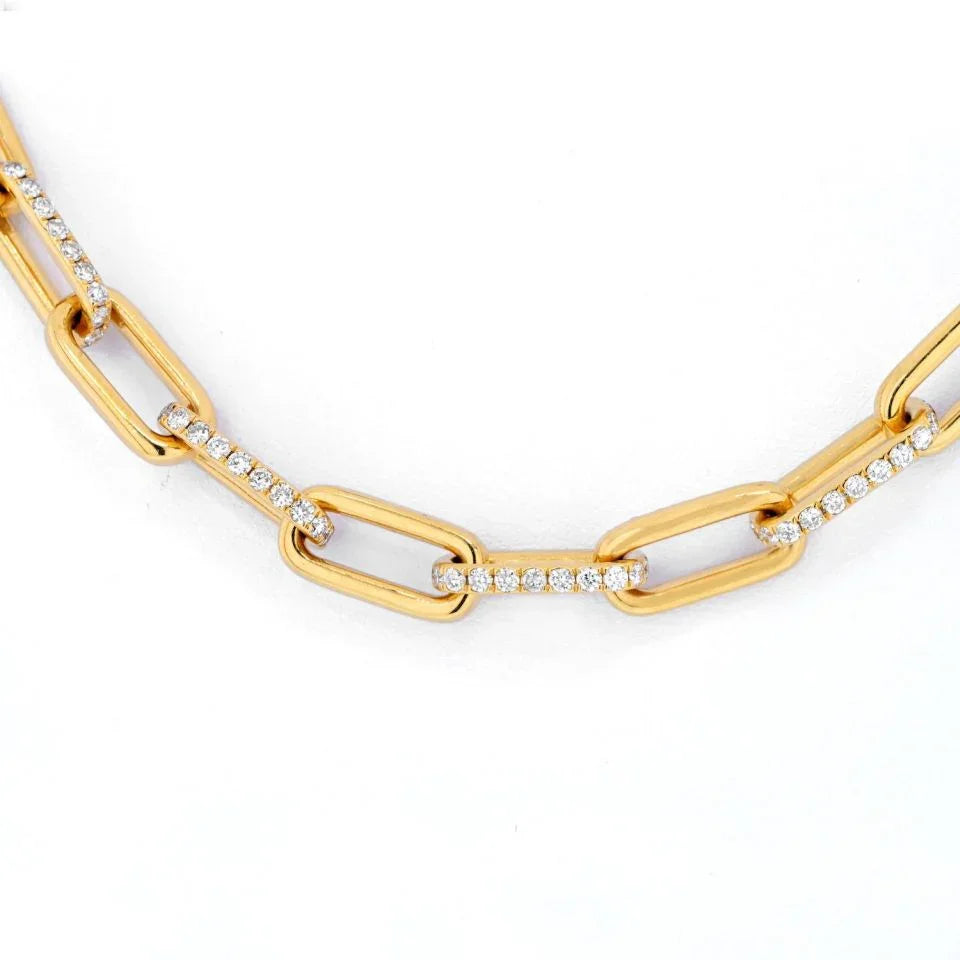 18K Yellow Gold 25 Carats Diamond Link Chain Necklace - The Back Vault