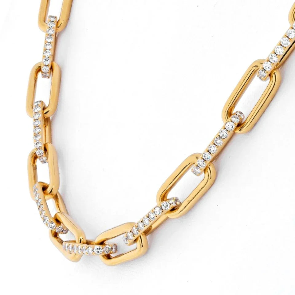 18K Yellow Gold 25 Carats Diamond Link Chain Necklace - The Back Vault